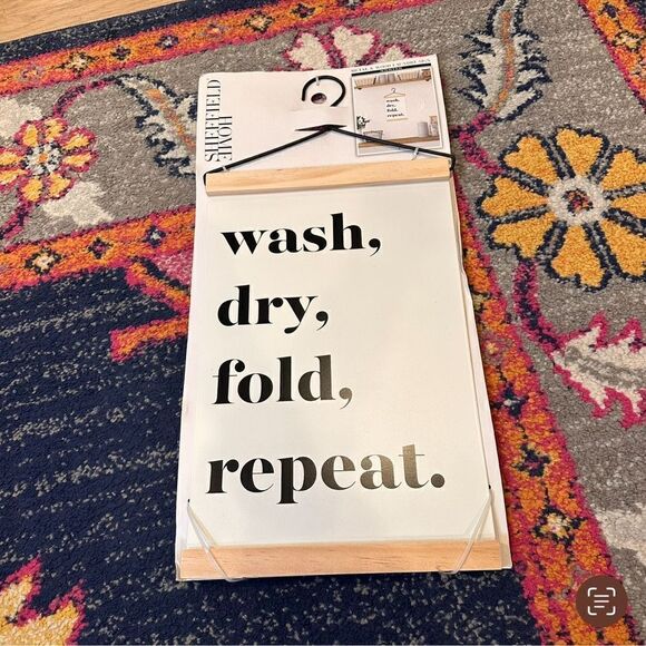NWT Farmhouse Laundry Wash Fold Repeat Wooden Sign - Picture 1 of 4